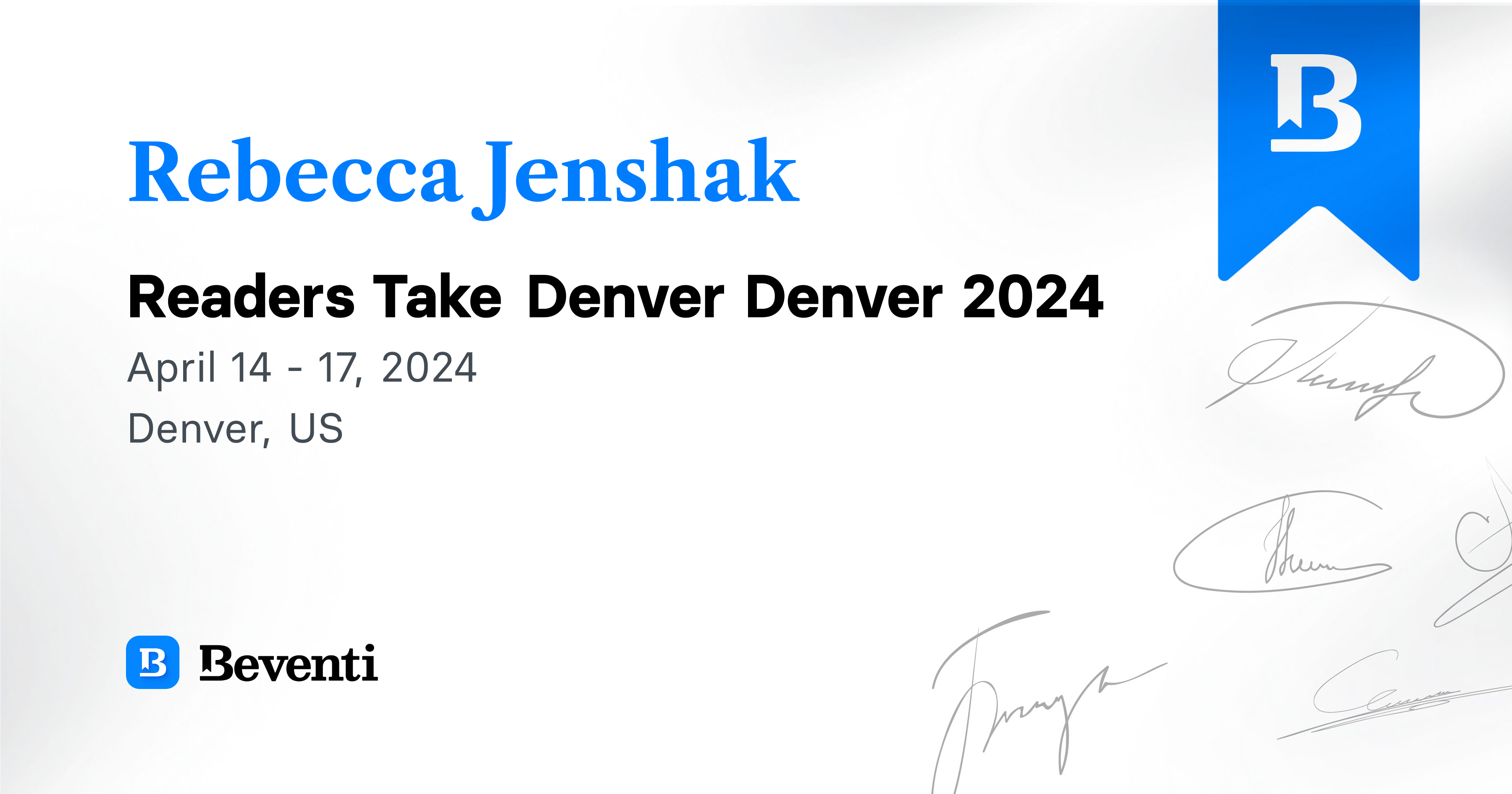 Rebecca Jenshak, Readers Take Denver Denver 2024 Beventi